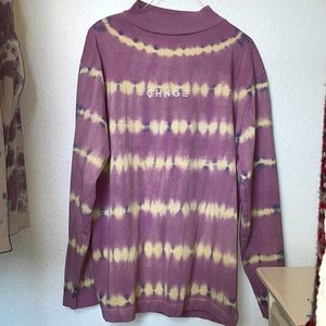 STRIPED TIE DYE MOCK NECK TEE